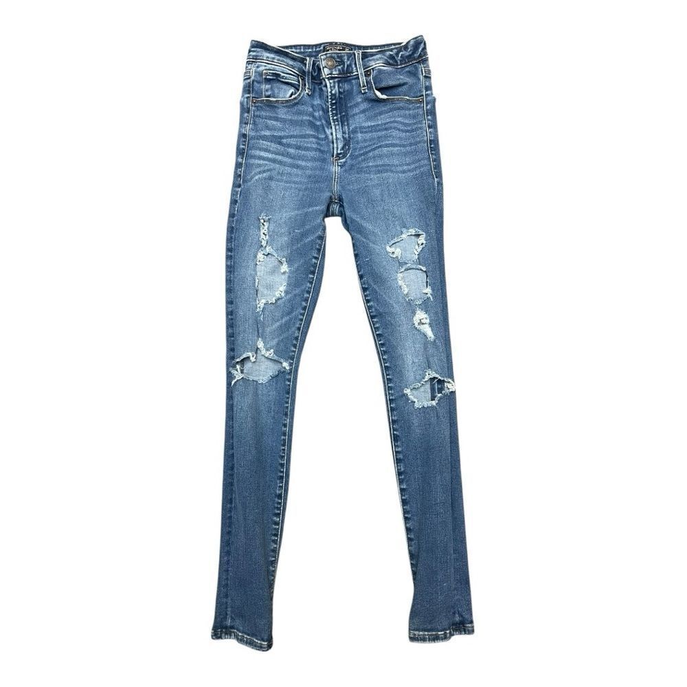 Abercrombie & Fitch High Waist Blue Distressed Skinny Jeans Size 00 Stretch